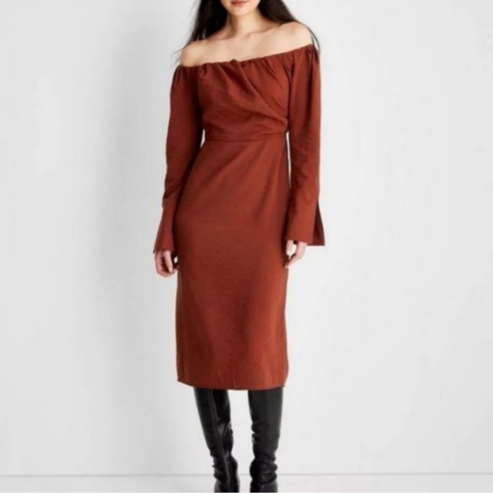 Future Collective x Reese Blutstein Off Shoulder Midi Dress In Brown Size 14